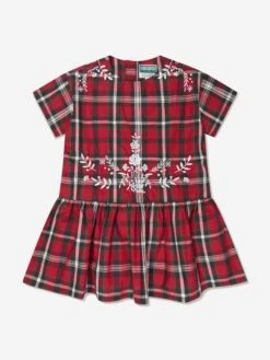 Kenzo Kids Girls Checked Embroidered Dress In Red