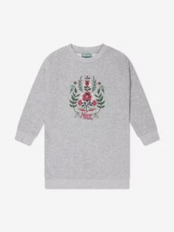 Kenzo Kids Girls Embroidered Sweater Dress In Grey