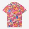 Kenzo Kids Girls Badge Print Shirt Dress In Pink -Monna Clothing Shop KENS3075 491 1