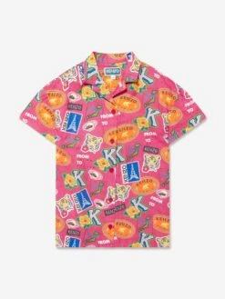 Kenzo Kids Girls Badge Print Shirt Dress In Pink