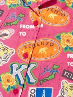 Kenzo Kids Girls Badge Print Shirt Dress In Pink -Monna Clothing Shop KENS3075 491 3