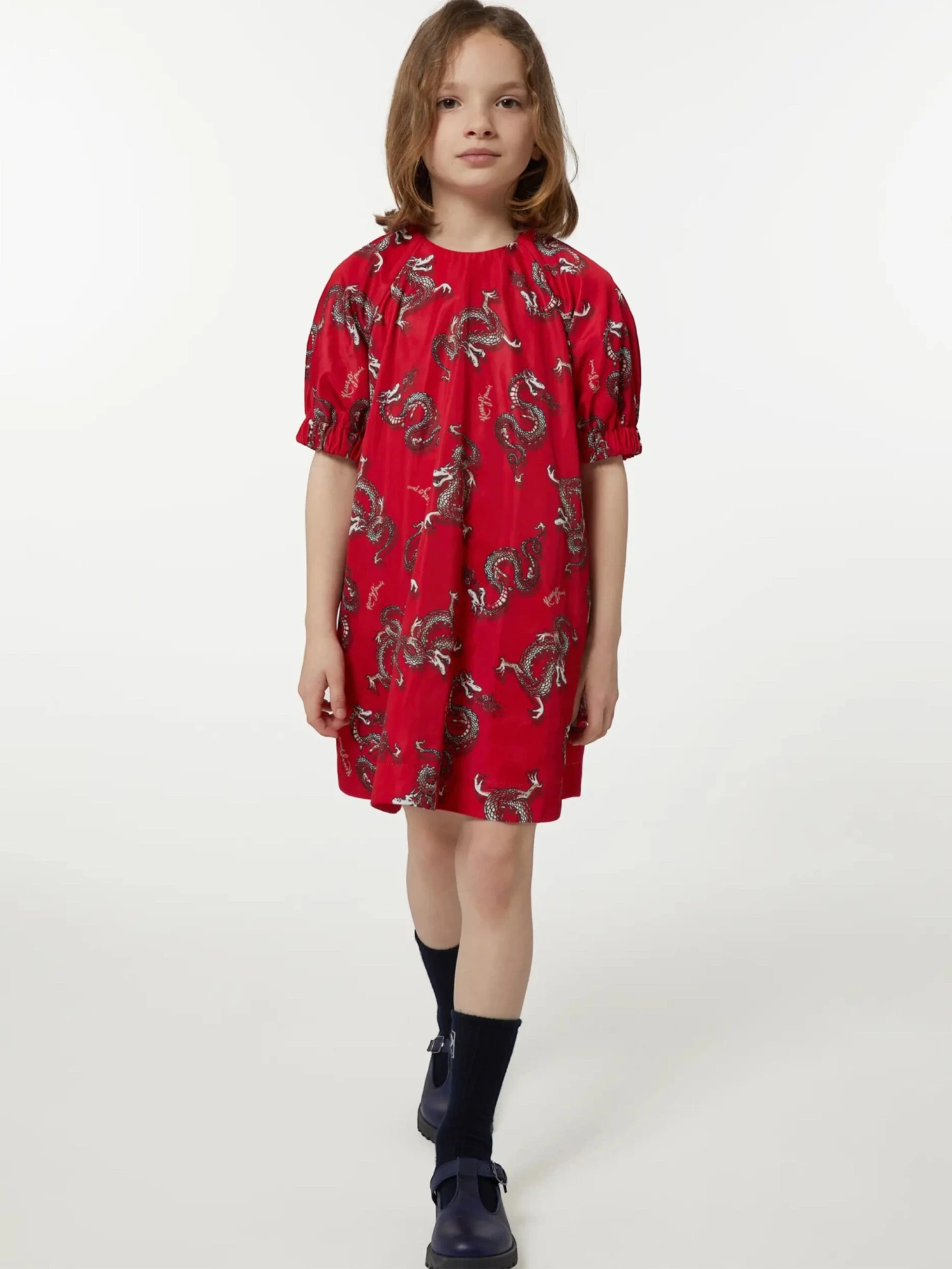 Kenzo Kids Girls Dragon Print Dress In Red 4 Kenzo Kids Girls Dragon Print Dress In Red - Image 2