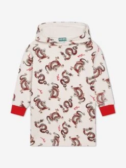 Kenzo Kids Girls Hooded Dragon Dress In Ivory