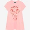 Kenzo Kids Girls Elephant Print Dress In Pink -Monna Clothing Shop KENS4237 VEILED PINK 1