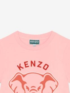 Kenzo Kids Girls Elephant Print Dress In Pink -Monna Clothing Shop KENS4237 VEILED PINK 4