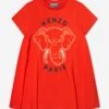 Kenzo Kids Girls Elephant Print Dress In Red -Monna Clothing Shop KENS4238 BRIGHT RED 1