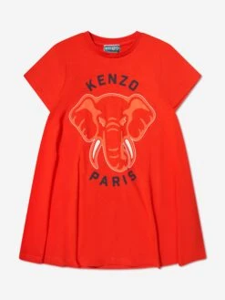 Kenzo Kids Girls Elephant Print Dress In Red