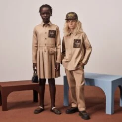 Girls Logo Trench Dress In Beige -Monna Clothing Shop KIDSSS24 DROP1 1x1 6