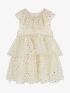 Girls Star Tulle Dress In Beige