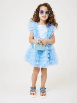 Monnalisa Girls Tulle Star Dress In Blue -Monna Clothing Shop Look 46 2403