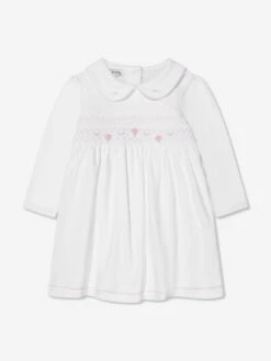Baby Girls Smocked Collared Dress In White