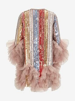 Girls Rainbow Glitter Ruffle Dress In Multicolour -Monna Clothing Shop MAIA3003 BROWN 2