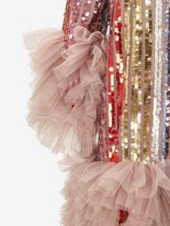 Girls Rainbow Glitter Ruffle Dress In Multicolour -Monna Clothing Shop MAIA3003 BROWN 4