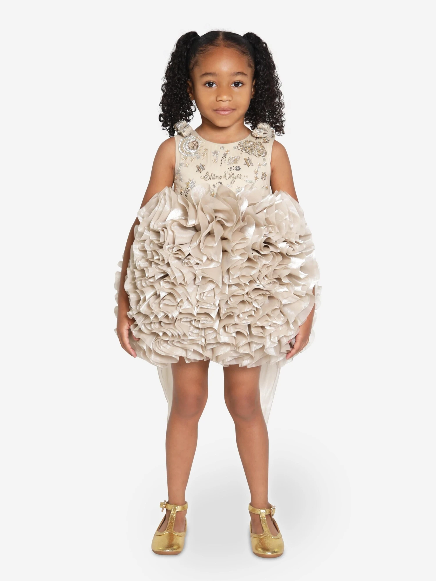 Girls Pomme Occasion Dress In Gold 4 Girls Pomme Occasion Dress In Gold - Image 2