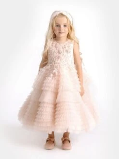 Girls Coralie Dress In Blush -Monna Clothing Shop MAIS3009 PINK 1