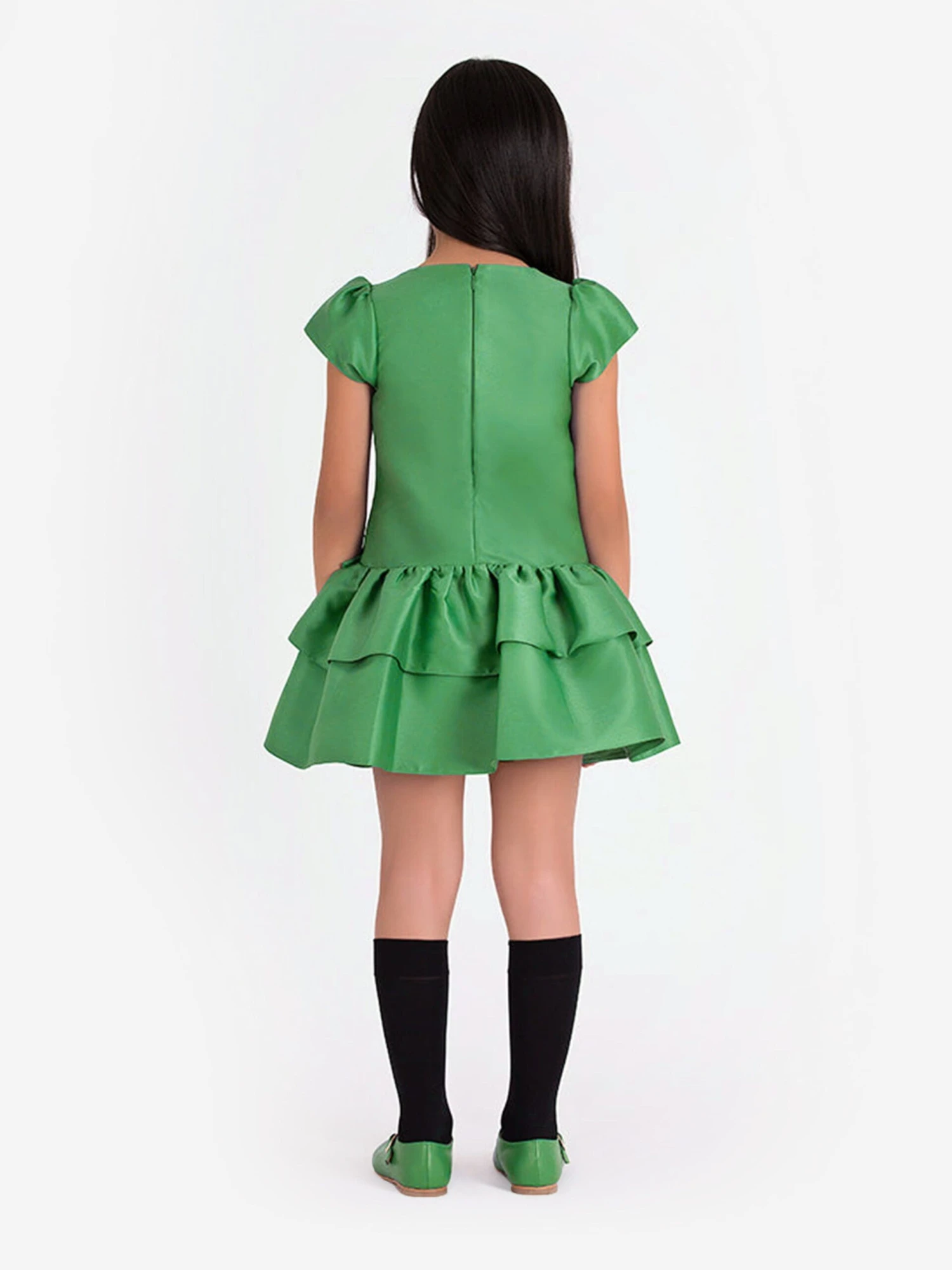 Girls Layered Bow Dress In Green 4 Girls Layered Bow Dress In Green - Image 2