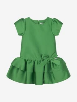 Girls Layered Bow Dress In Green 10 Girls Layered Bow Dress In Green -Monna Clothing Shop MAMA3011 GREEN 1