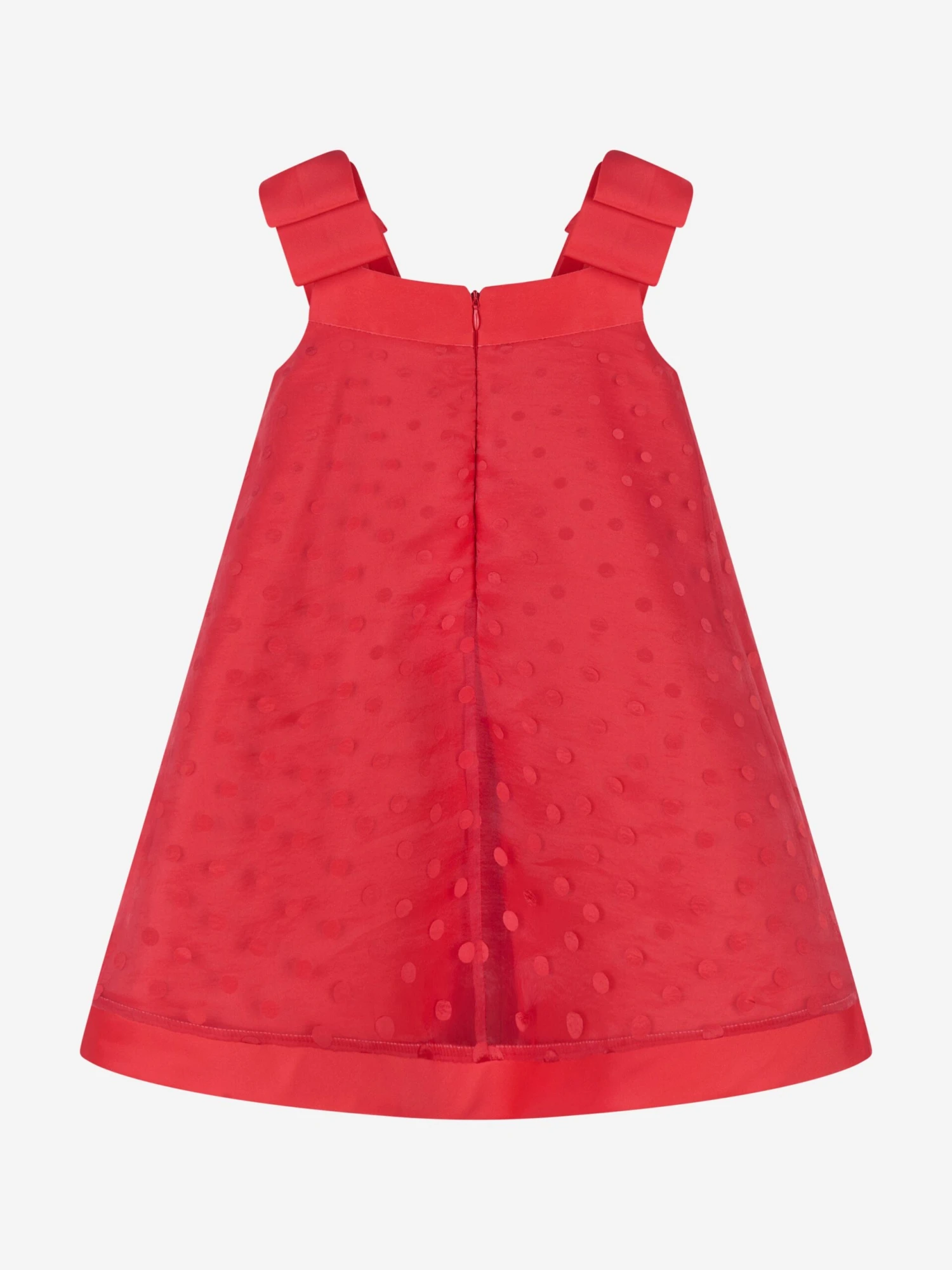 Girls Bow Detailed Organza Polka Dot Dress In Red 5 Girls Bow Detailed Organza Polka Dot Dress In Red - Image 3