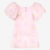 Girls Balloon Sleeve Jacquard Organza Dress In Pink 2 Girls Balloon Sleeve Jacquard Organza Dress In Pink -Monna Clothing Shop MAMS4016 MULTICOLOR 1