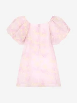 Girls Balloon Sleeve Jacquard Organza Dress In Pink -Monna Clothing Shop MAMS4016 MULTICOLOR 2