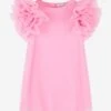 Girls Organza Ruffle Sleeve Dress In Pink