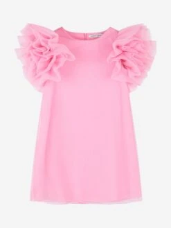 Girls Organza Ruffle Sleeve Dress In Pink