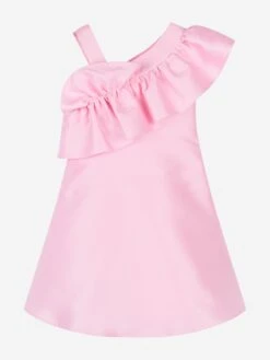 Girls One Shoulder Ruffle Dress In Pink
