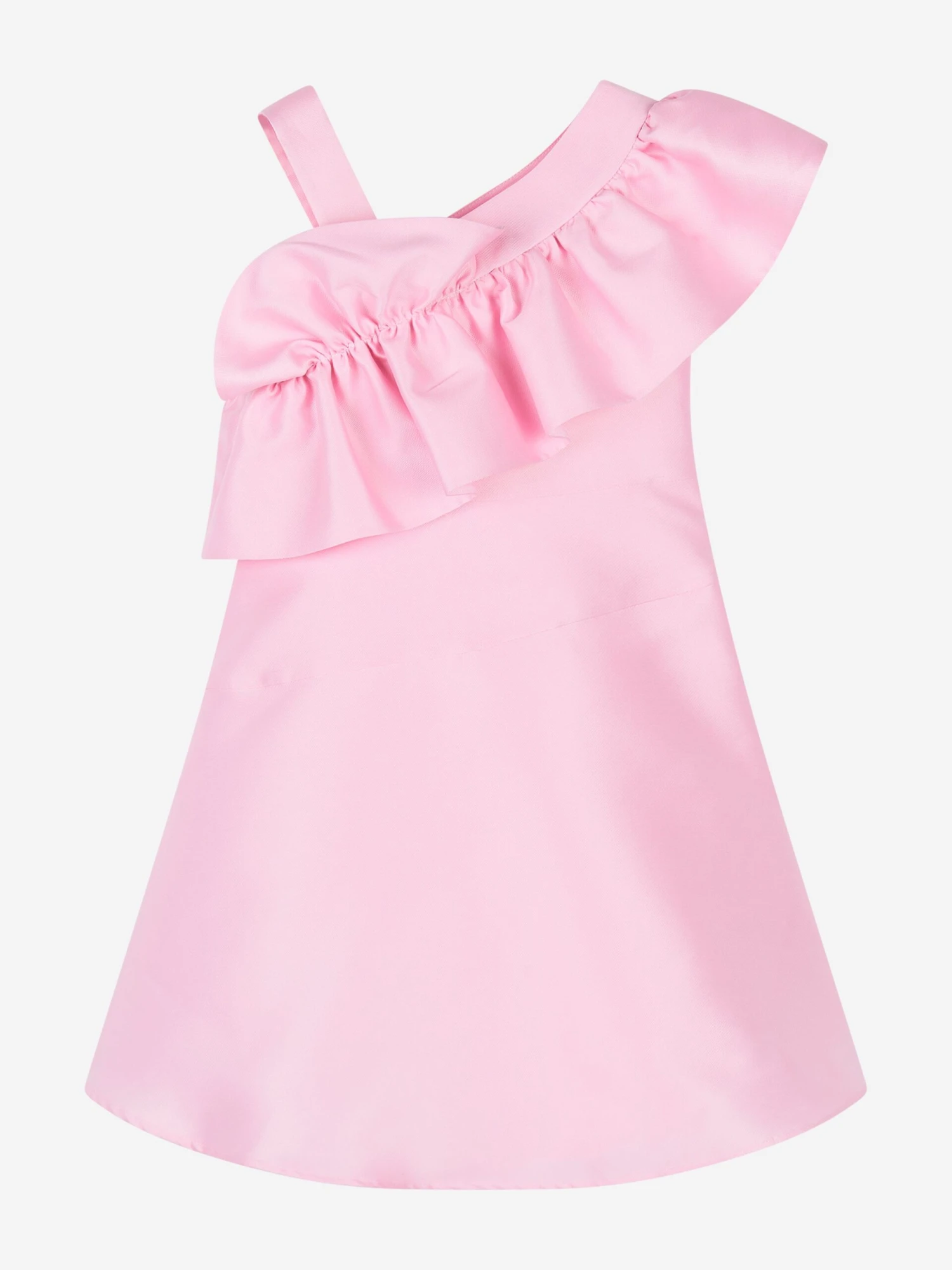 Girls One Shoulder Ruffle Dress In Pink 3 Girls One Shoulder Ruffle Dress In Pink