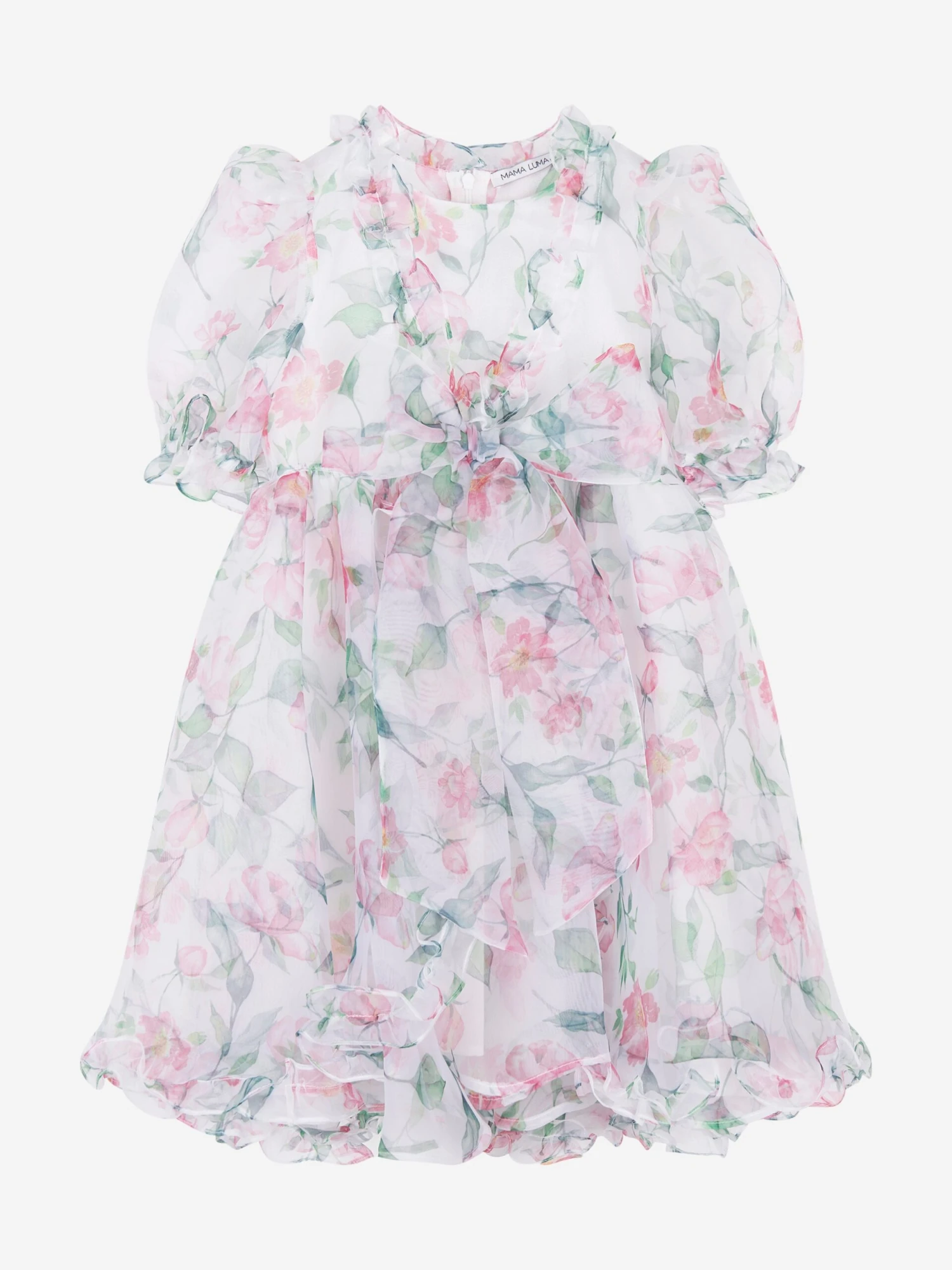 Girls Organza Ruffle Rose Dress In White 3 Girls Organza Ruffle Rose Dress In White