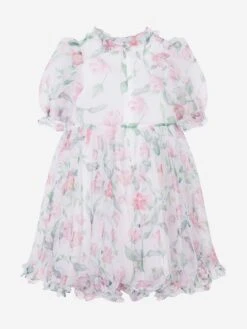 Girls Organza Ruffle Rose Dress In White 11 Girls Organza Ruffle Rose Dress In White -Monna Clothing Shop MAMS4021 WHITE 2