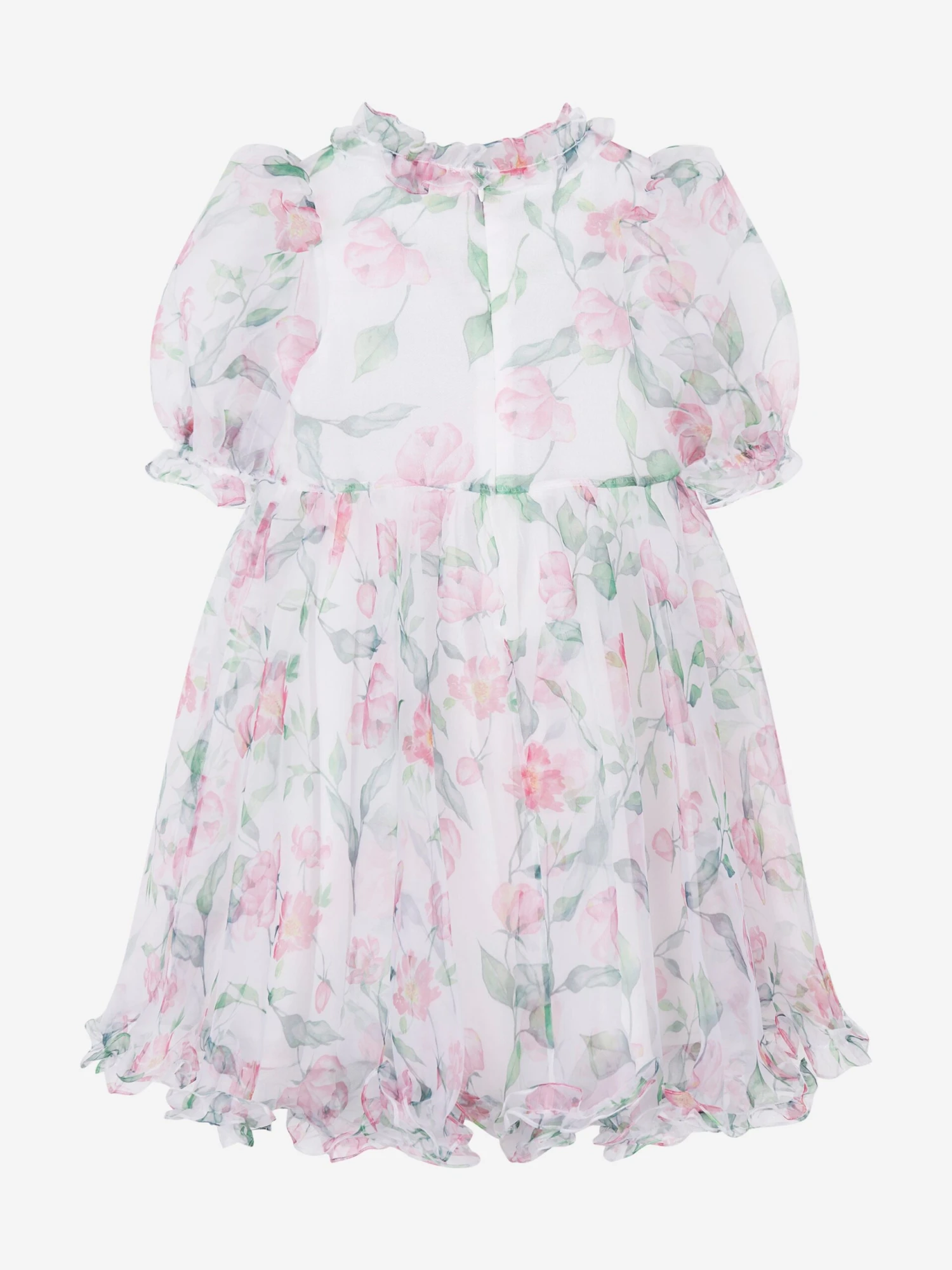 Girls Organza Ruffle Rose Dress In White 6 Girls Organza Ruffle Rose Dress In White - Image 4