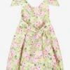 Girls Flower Print Dress With Belt In Yellow 2 Girls Flower Print Dress With Belt In Yellow -Monna Clothing Shop MAMS4022 GREEN 1