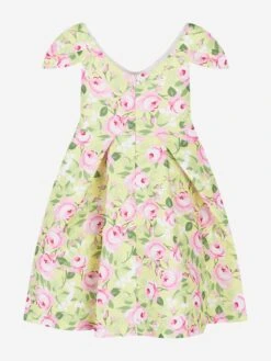 Girls Flower Print Dress With Belt In Yellow -Monna Clothing Shop MAMS4022 GREEN 2