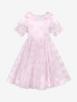 Girls Micro Flowers Princess Dress In Pink 11 Girls Micro Flowers Princess Dress In Pink -Monna Clothing Shop MAMS4024 PINK 2