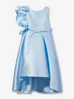 Girls Large Bow Occasion Dress In Blue