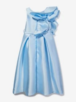 Girls Large Bow Occasion Dress In Blue -Monna Clothing Shop MAMS4027 BLUE 2