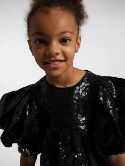 Marc Jacobs Girls Sequinned Occasion Dress In Black -Monna Clothing Shop MARS4082 2