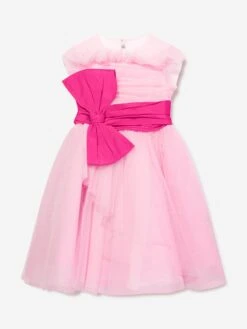 Marchesa Girls Taffeta Belt Tulle Occasion Dress In Pink