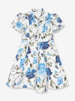 Marchesa Girls Floral Print Dress In Blue