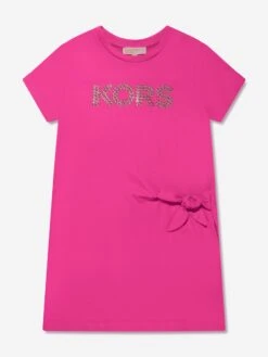 Michael Kors Girls Studded Logo Dress In Pink