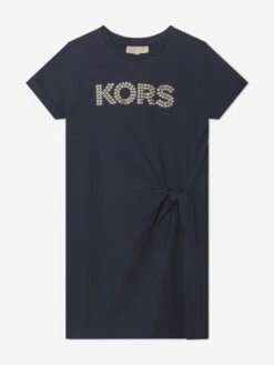 Michael Kors Girls Studded Logo Dress In Navy