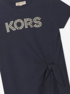 Michael Kors Girls Studded Logo Dress In Navy 7 Michael Kors Girls Studded Logo Dress In Navy -Monna Clothing Shop MICS4008 NAVY 3
