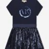 Michael Kors Girls Sequinned Logo Dress In Navy