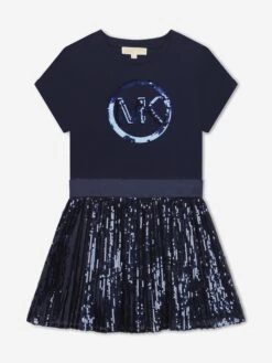Michael Kors Girls Sequinned Logo Dress In Navy