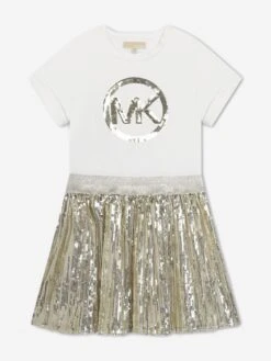 Michael Kors Girls Sequinned Logo Dress In Gold