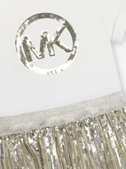 Michael Kors Girls Sequinned Logo Dress In Gold -Monna Clothing Shop MICS4011 OFF WHITE GOLD 3