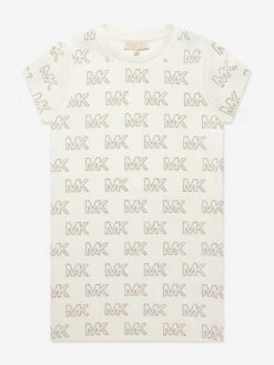 Michael Kors Girls Studded Logo Dress In Ivory