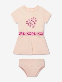 Michael Kors Baby Girls Logo Dress With Knickers In Pink