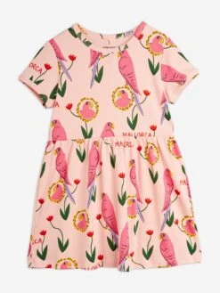 Mini Rodini Girls Parrot Print Dress In Pink