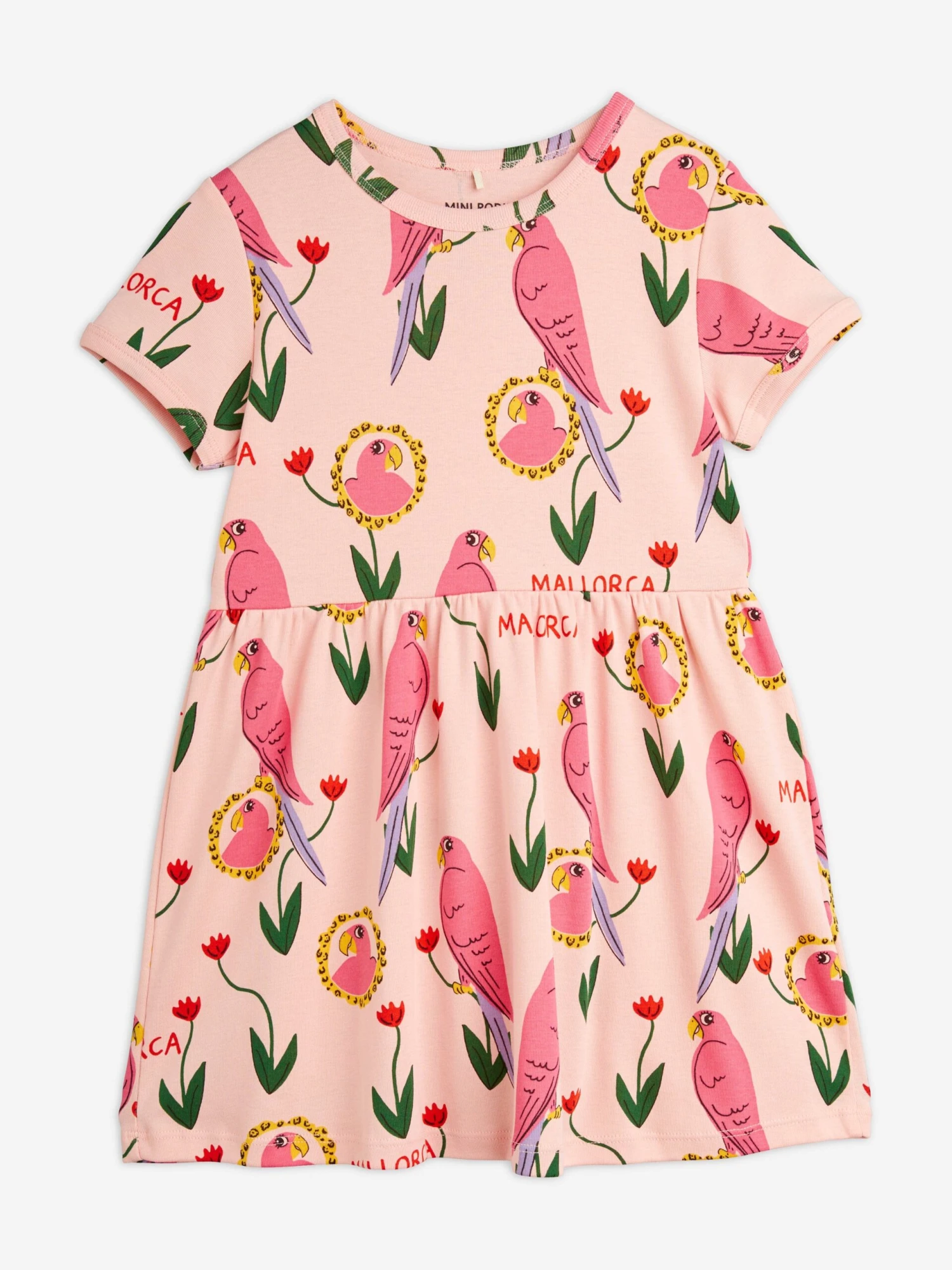 Mini Rodini Girls Parrot Print Dress In Pink 3 Mini Rodini Girls Parrot Print Dress In Pink